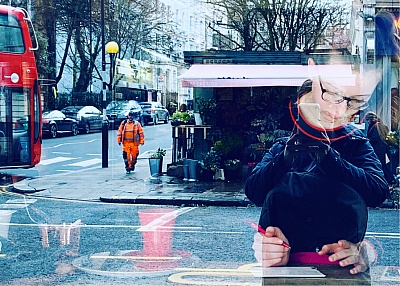 girl-bus-postcards.... in Notting Hill, London, England