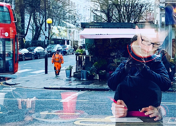 girl-bus-postcards.... in Notting Hill, London, England